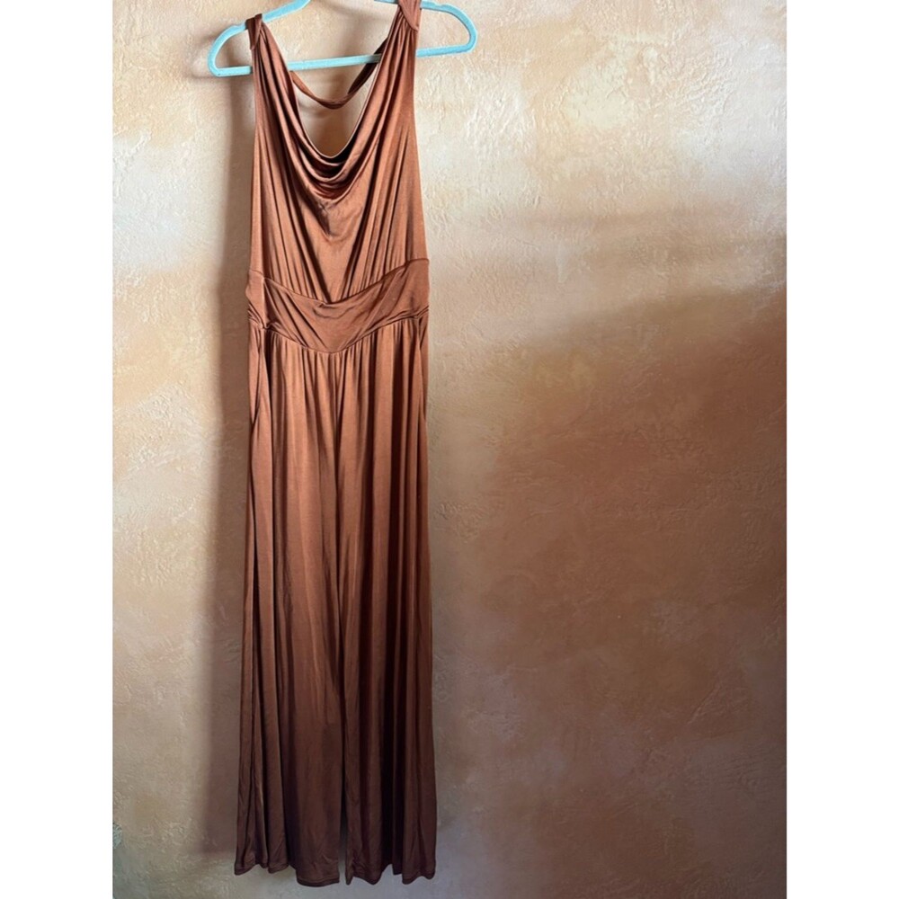 Maeve Anthropologie Draped Cowl Neck Wide Leg Jumpsuit Flowy Grecian Medium